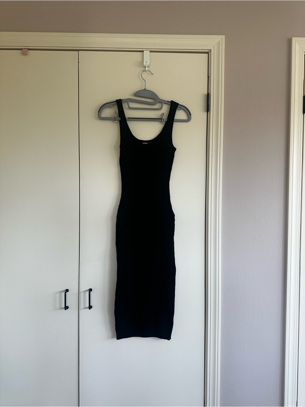 Black Ribbed Knit Bodycon Midi Dress Small